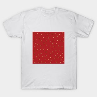 Green Polka Dots on Red Background T-Shirt